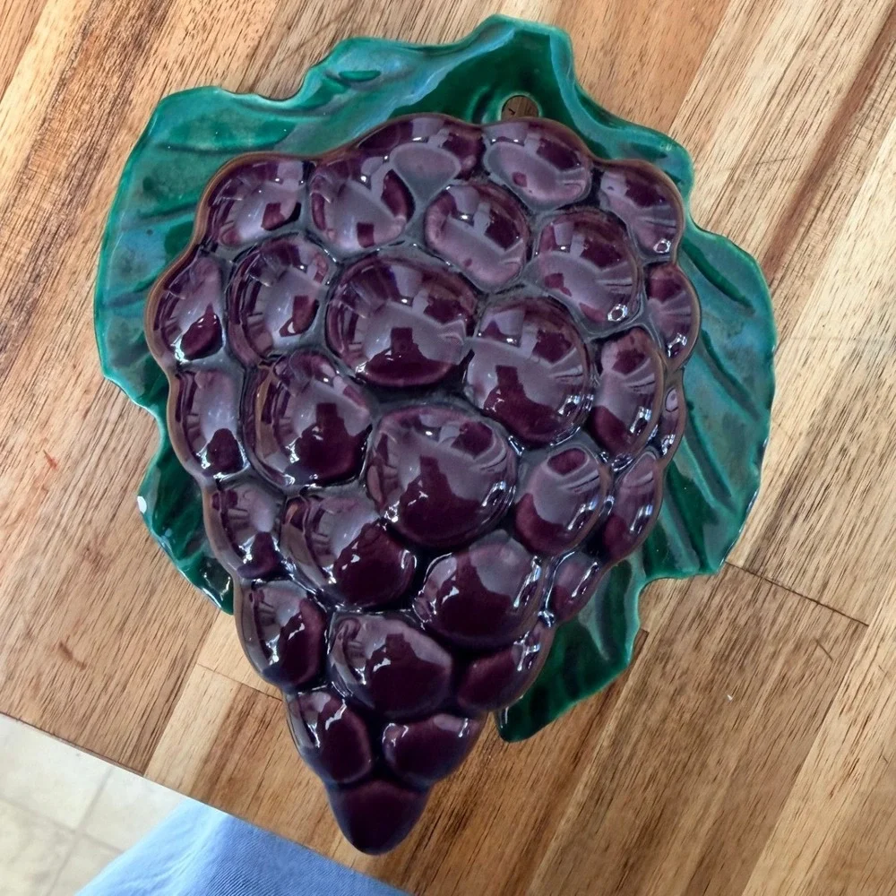 Vintage Ceramic Grape Wall Pocket Planter Purple Fruit Majolica Style Hanging